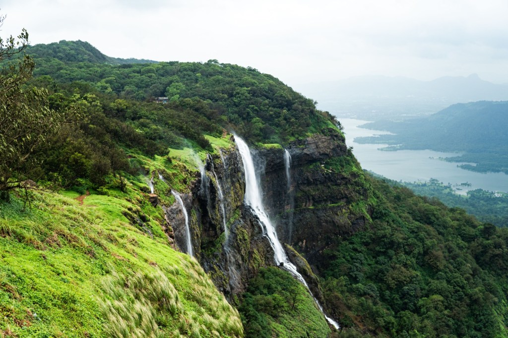 Misty Sahyadri valley near Khopoli with Matheran hill station in the monsoon distance