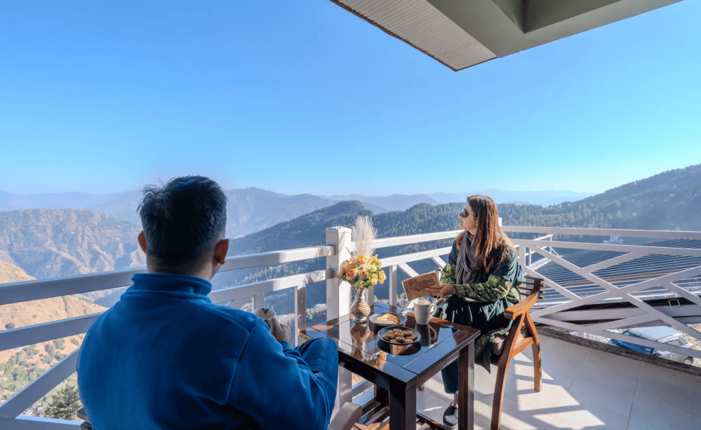 Mountain valley view from a cliffside estate near Shimla